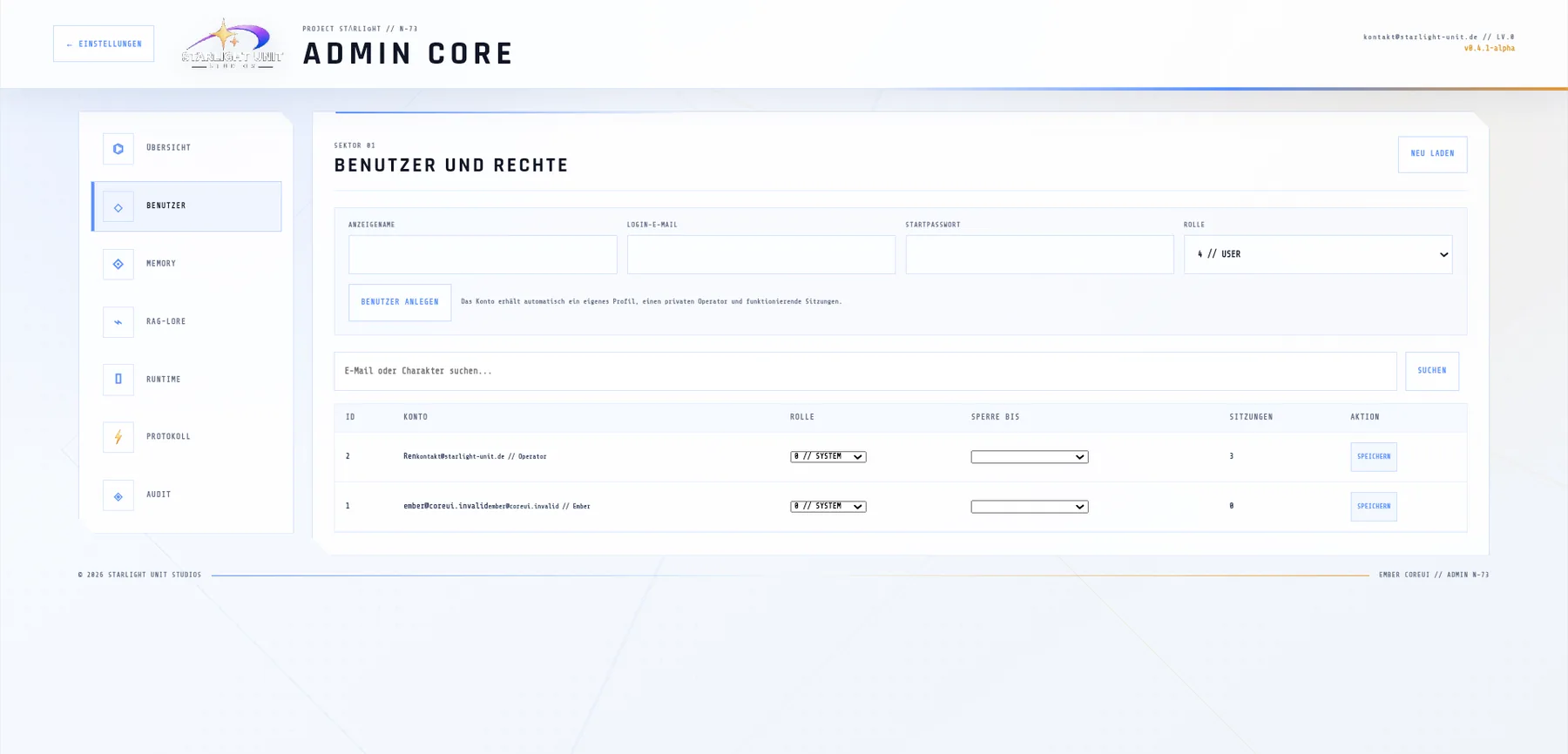 Benutzerverwaltung im Admin Core