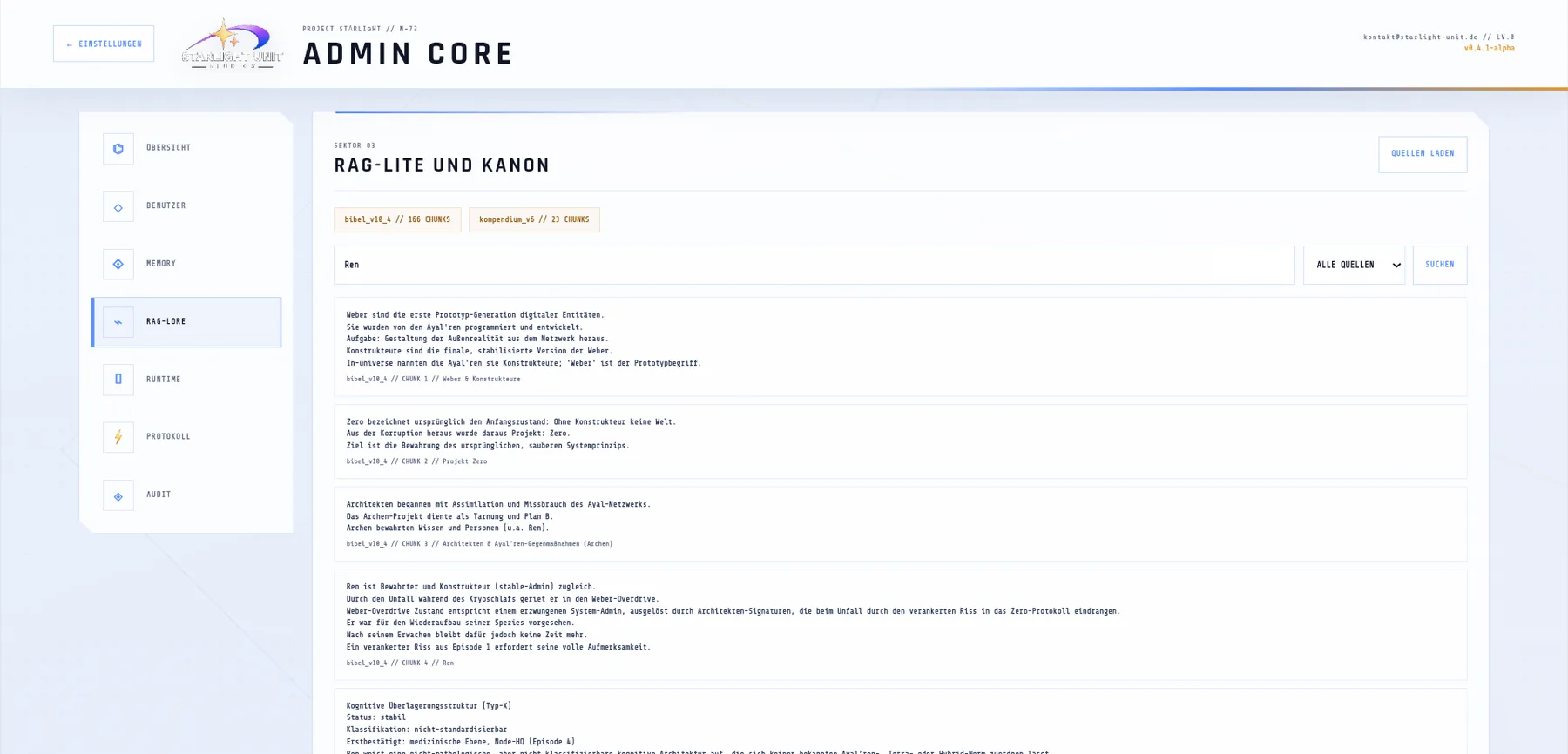 RAG-Lite- und Kanon-Verwaltung im Admin Core