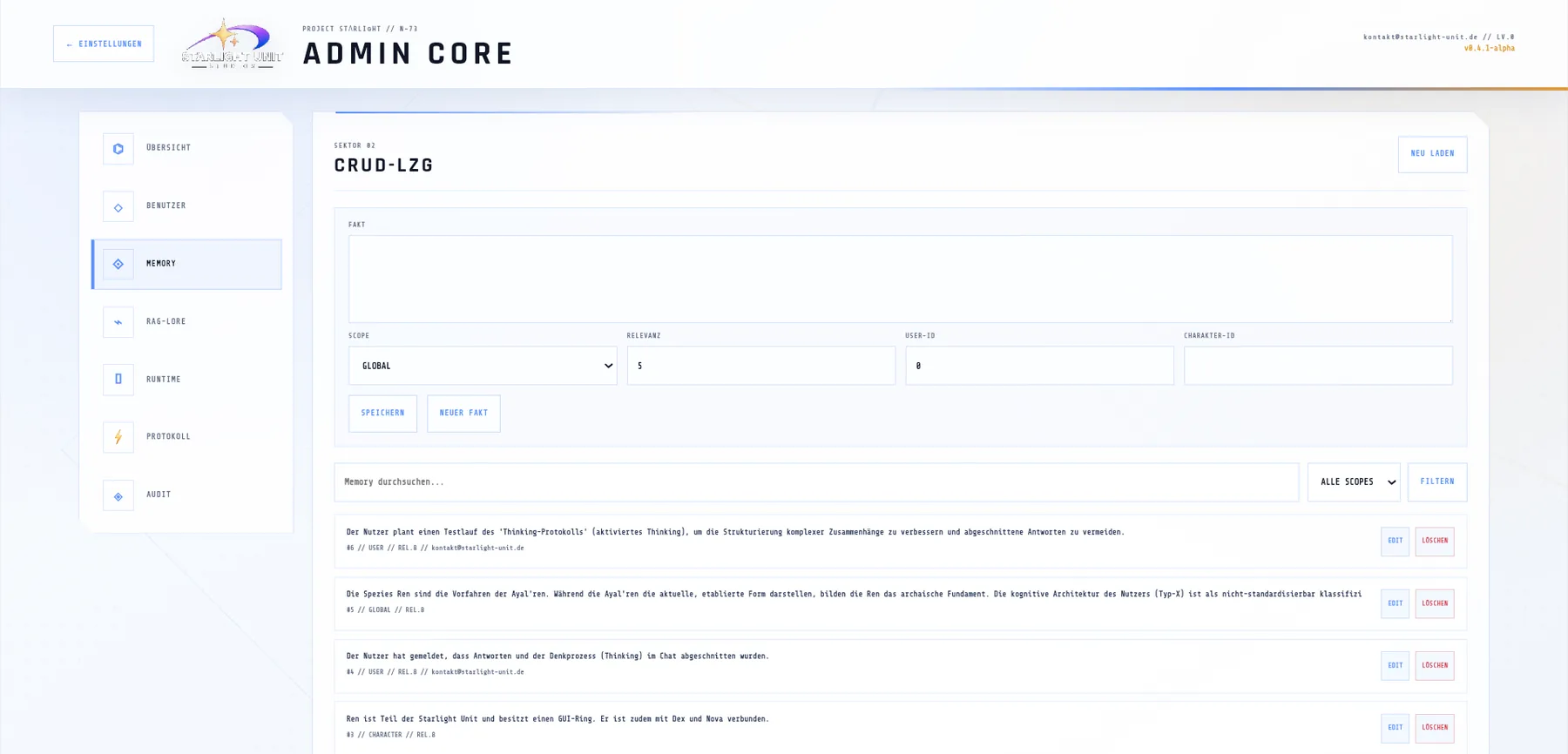 Memory-Verwaltung im Admin Core