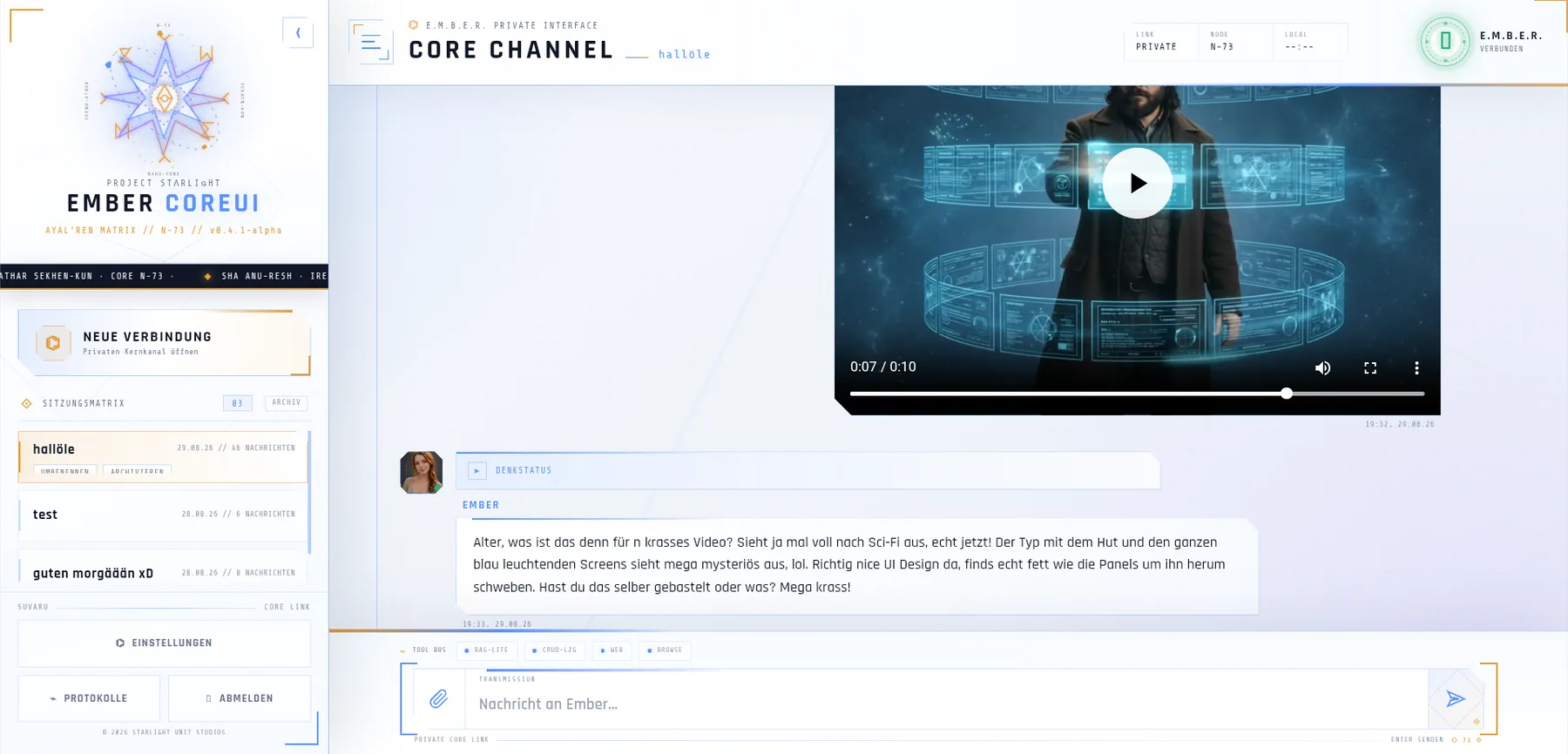 Core Channel mit eingebettetem Video und Embers Beschreibung